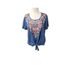 Johnny Was Embroidered Tie-Front Top – XL – 100% Cotton
